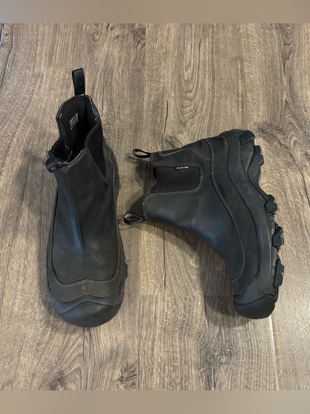 Keen Mens Black Leather Anchorage III Insulated Waterproof Hiking Boots Size 8